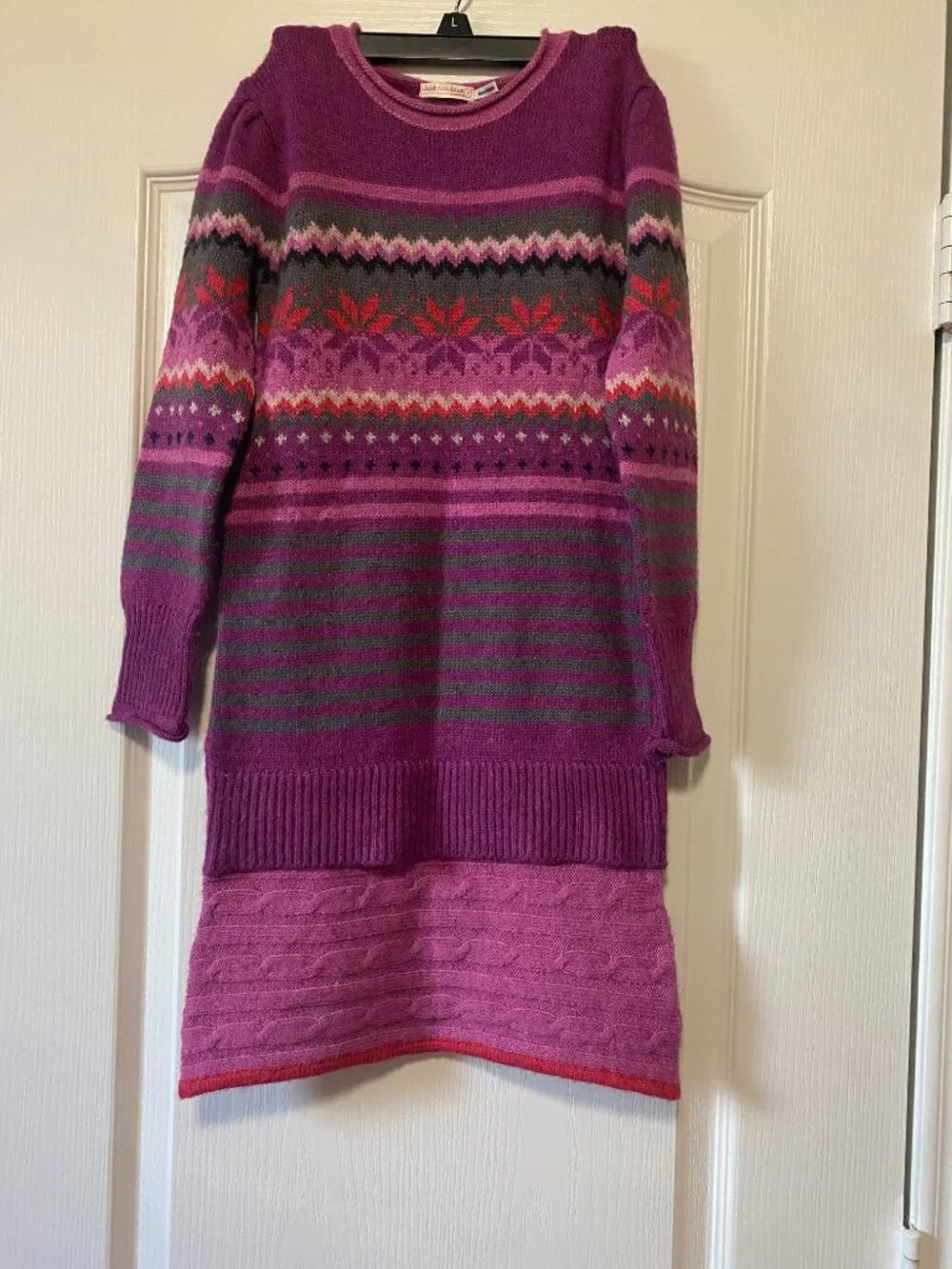 Deux par Deux Girls Fair Isle Knit Long Sleeve Sweater Dress Wool Blend 7